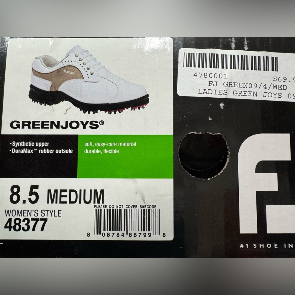 FootJoy Ladies GreenJoys White and Tan Golf Shoes (Size 8.5 Medium)
